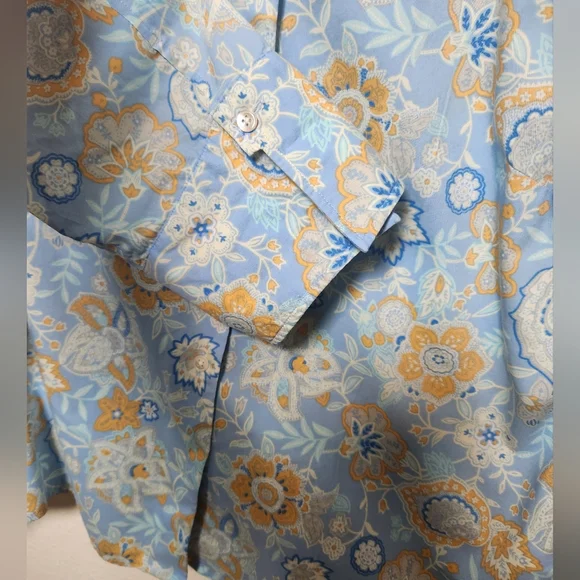 Land's End Women's 3/4 Sleeve Blue Floral Paisley Button‎ Down Shirt Size 12 - Picture 6 of 8
